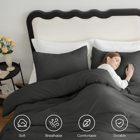 CozyLux pillowcases in matching dark grey protect pillows and enhance bed aesthetics.