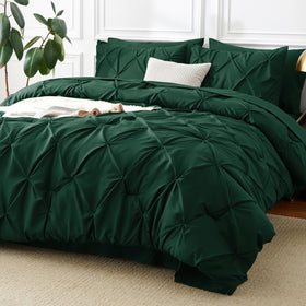 CozyLux king-size emerald green pintuck comforter set in a bag for all-season warmth