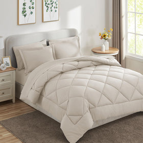 CozyLux King Size Comforter Set Beige room setup inspires a cozy sleep space.