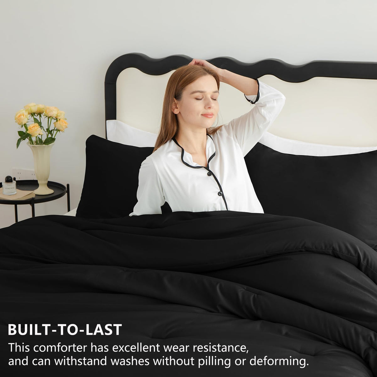 CozyLux black comforter hidden stitching demonstrates durable construction and a neat appearance.