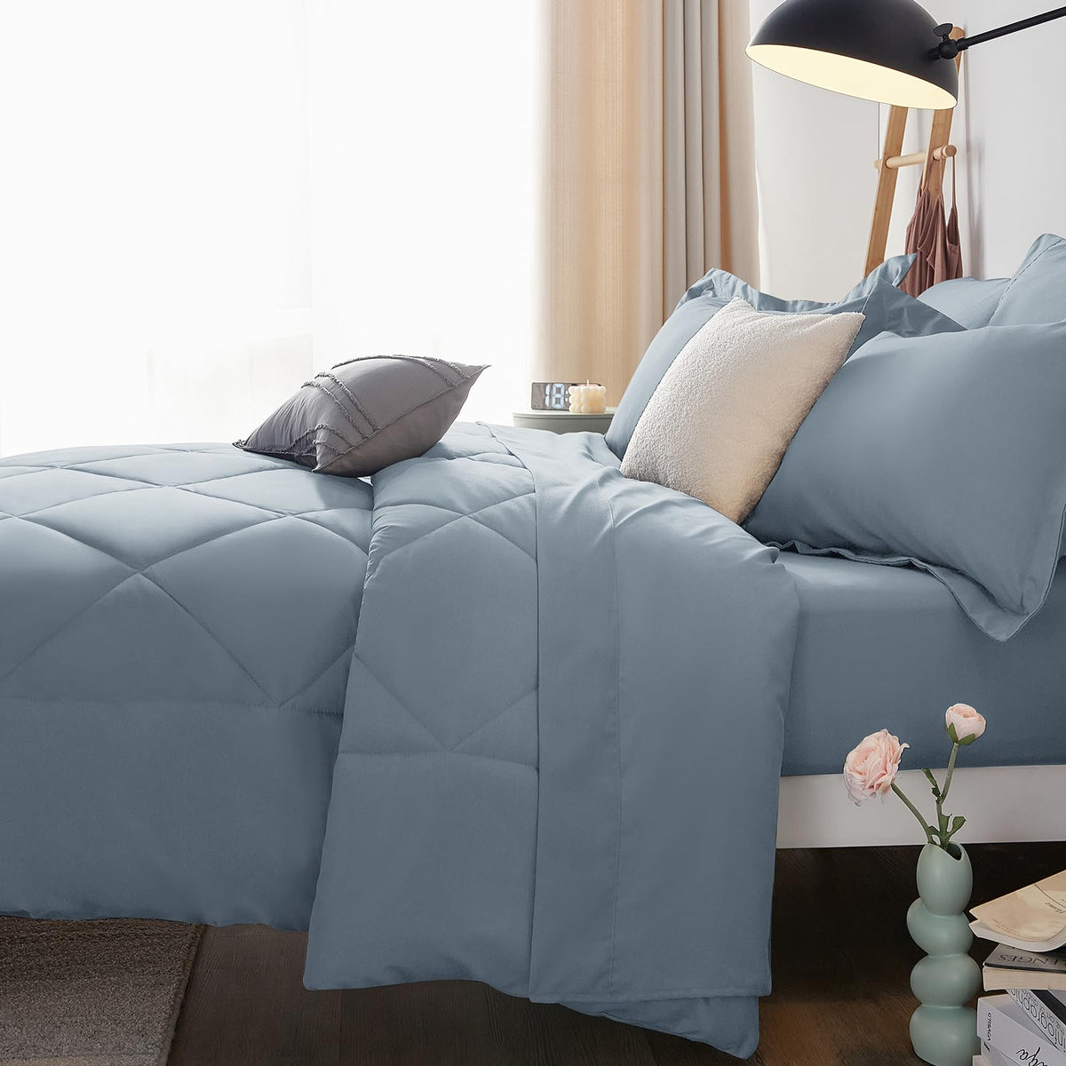 CozyLux dust blue king-size bedding set care guide visuals