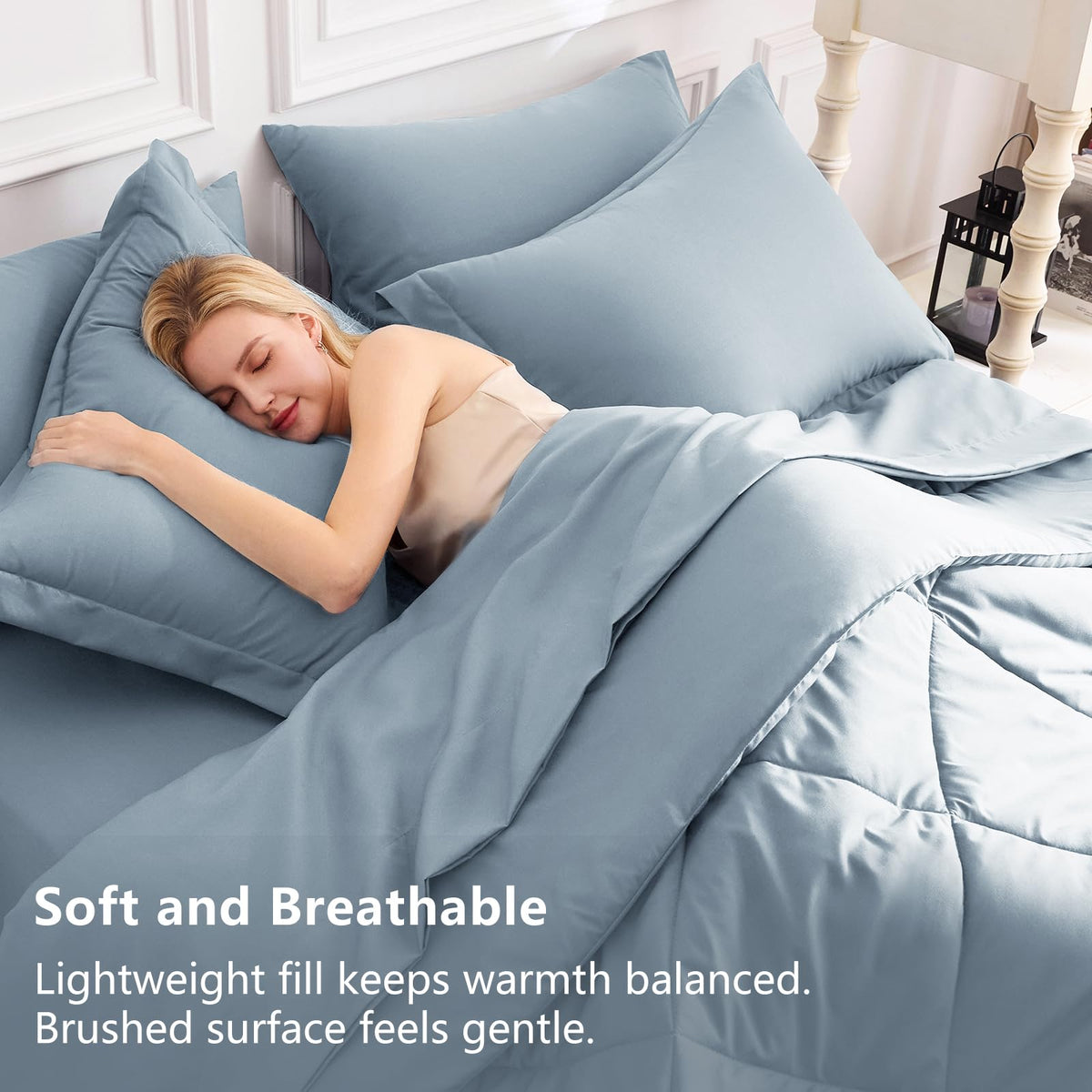 CozyLux king size comforter set flat sheet close-up highlighting softness