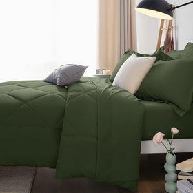 Calm bedroom scene with CozyLux olive green set