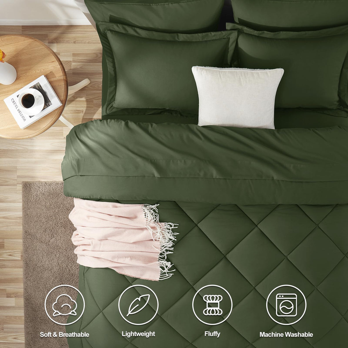 CozyLux olive green fabric close-up highlighting soft microfiber texture