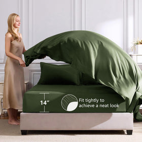 CozyLux olive green flat sheet laid neatly