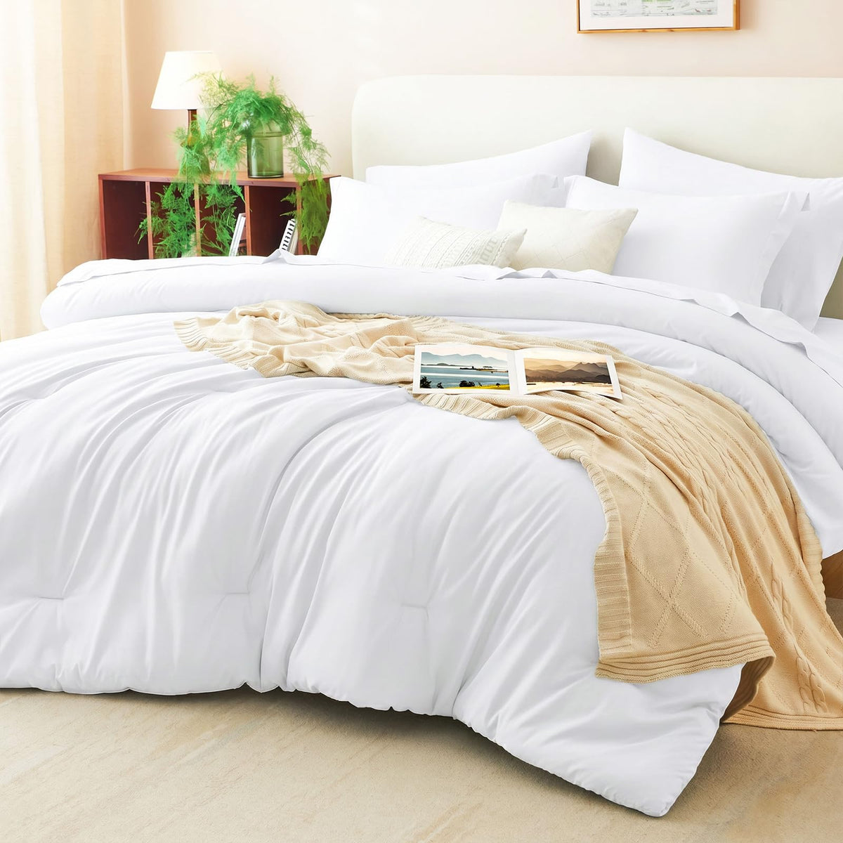 CozyLux king-size comforter set white close-up stitching showcases durable quilting