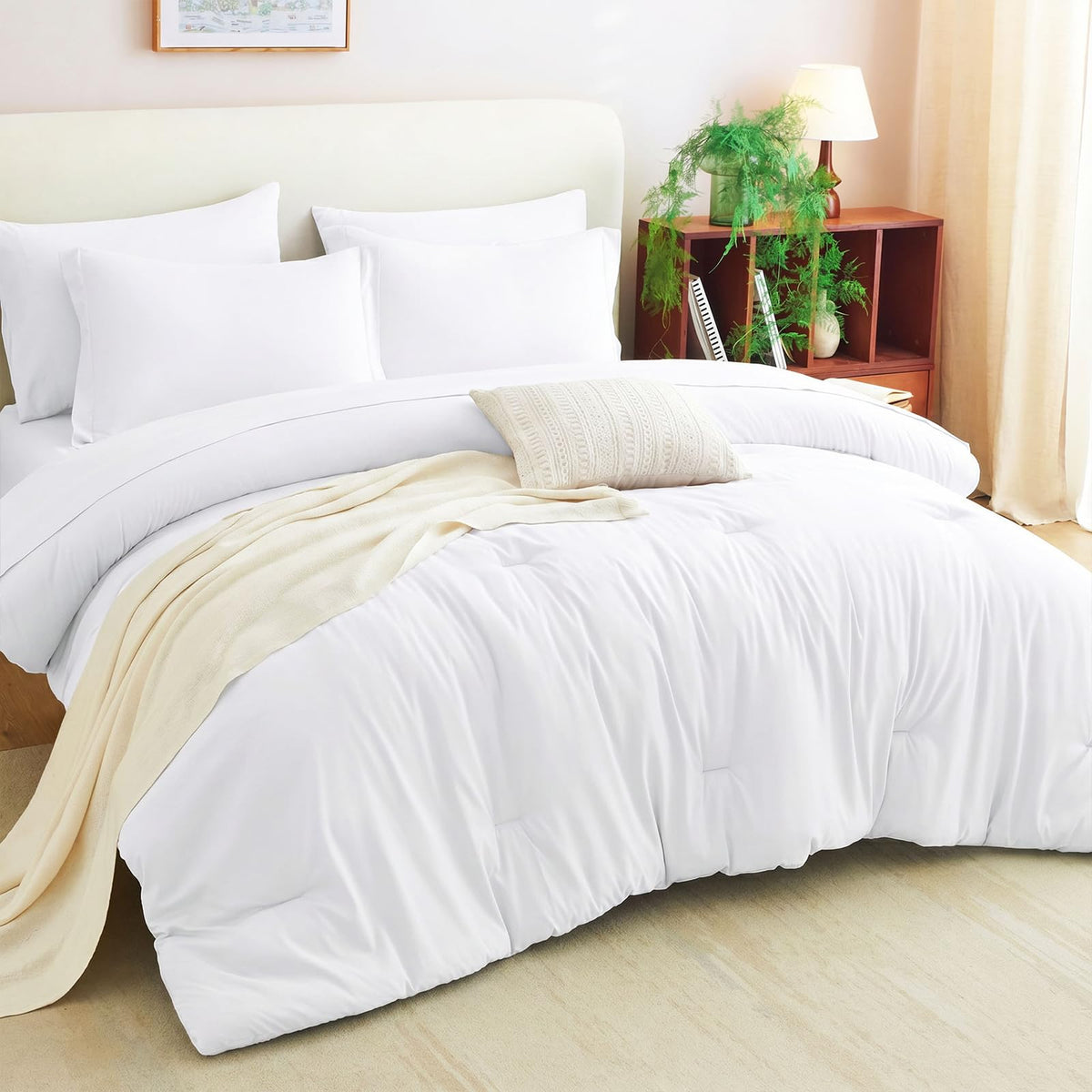 CozyLux king-size comforter set white pillow shams complete the coordinated look