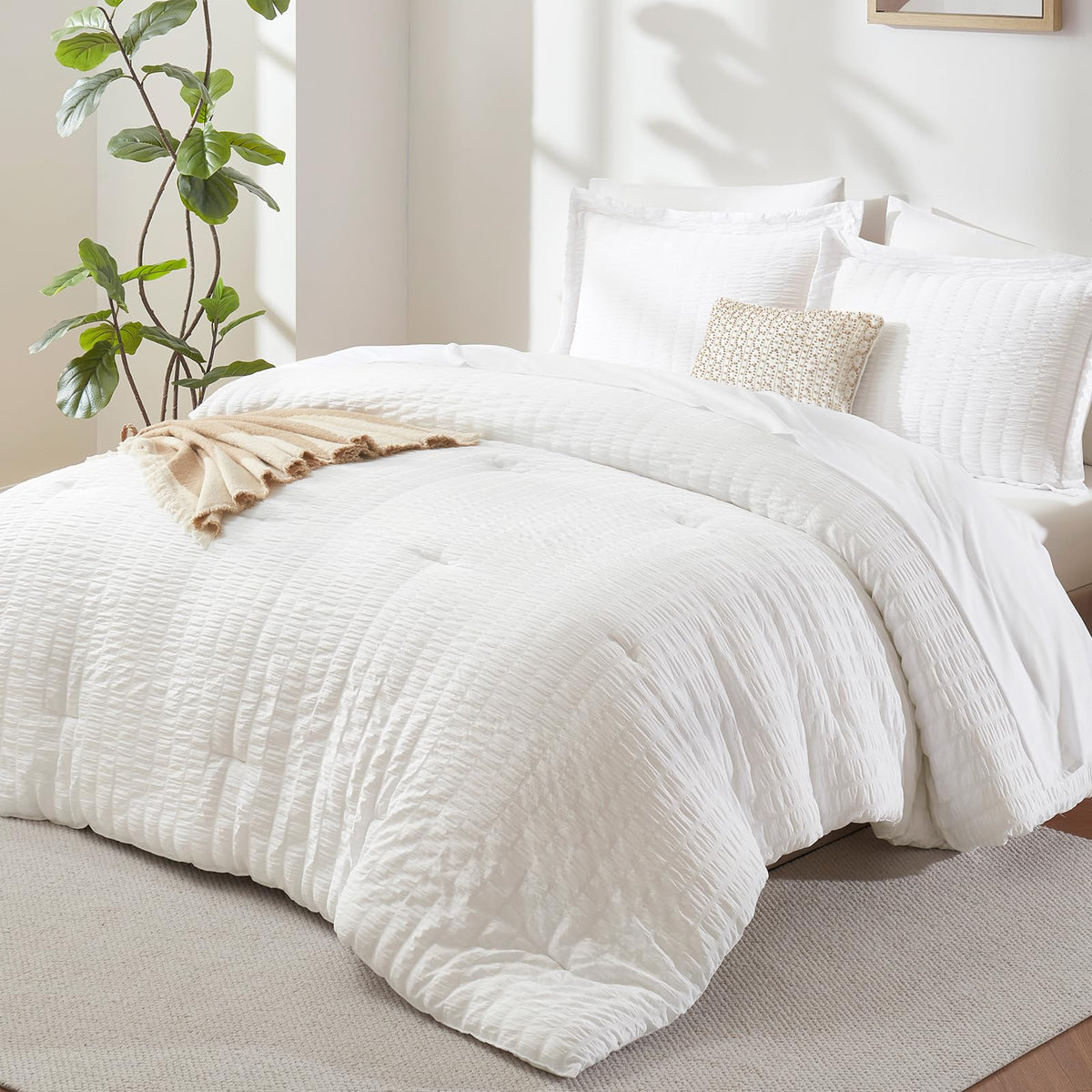 CozyLux king-size comforter with seersucker texture provides lightweight warmth.