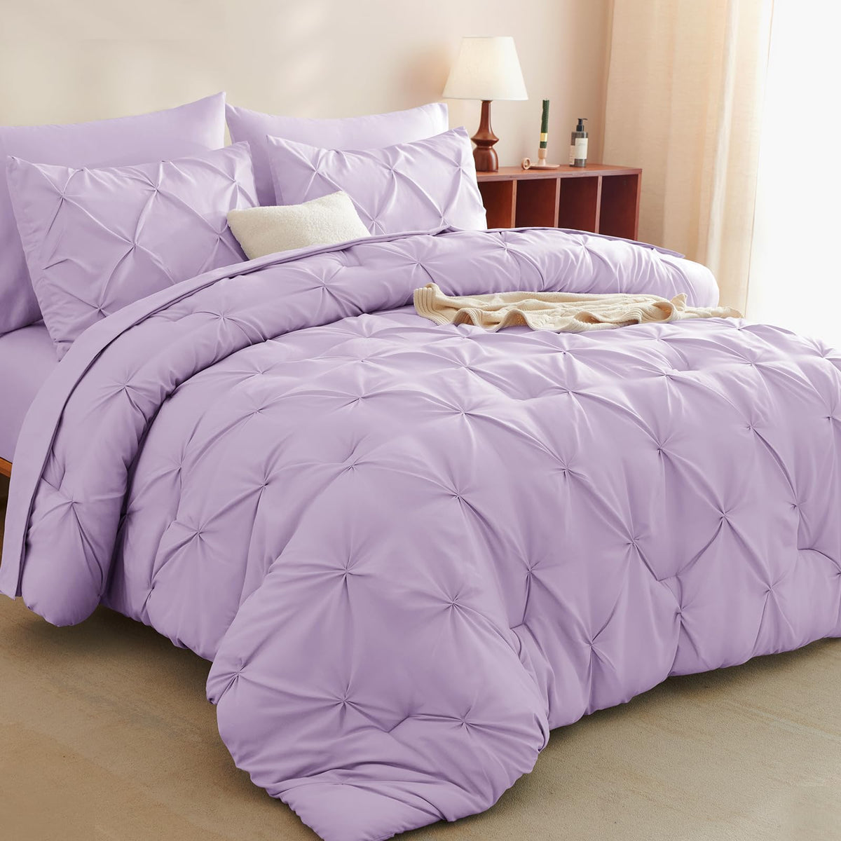 CozyLux Lavender Queen Comforter Set features breathable microfiber for all season comfort