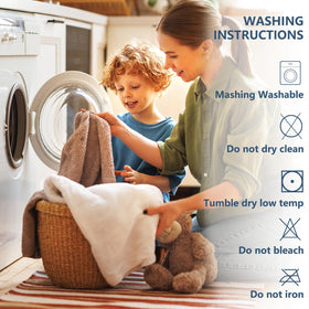 CozyLux machine-washable care label emphasizes easy cleaning