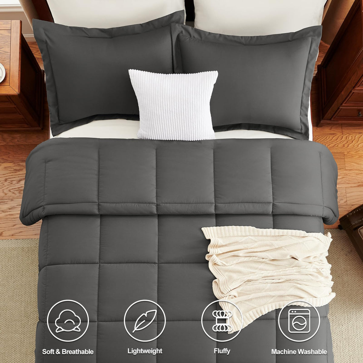 CozyLux microfiber fabric offers soft, breathable touch for comfortable sleep.