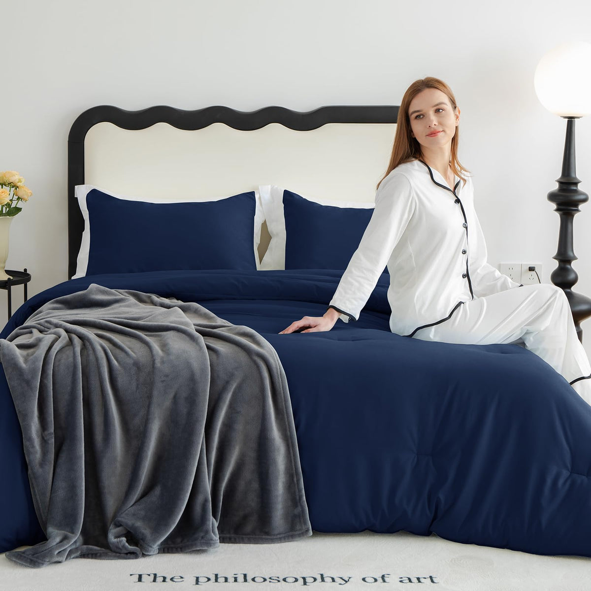 CozyLux navy blue bedding on a cozy bed scene for restful nights