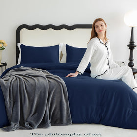 CozyLux navy blue bedding on a cozy bed scene for restful nights