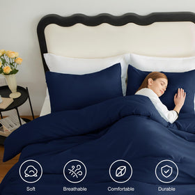 CozyLux navy blue comforter four-corner ties help prevent shifting