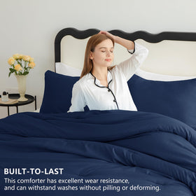 CozyLux navy blue comforter stitching detail shows durable hidden quilting