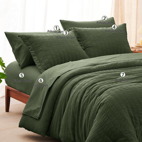 CozyLux olive green seersucker detail highlights refined texture.