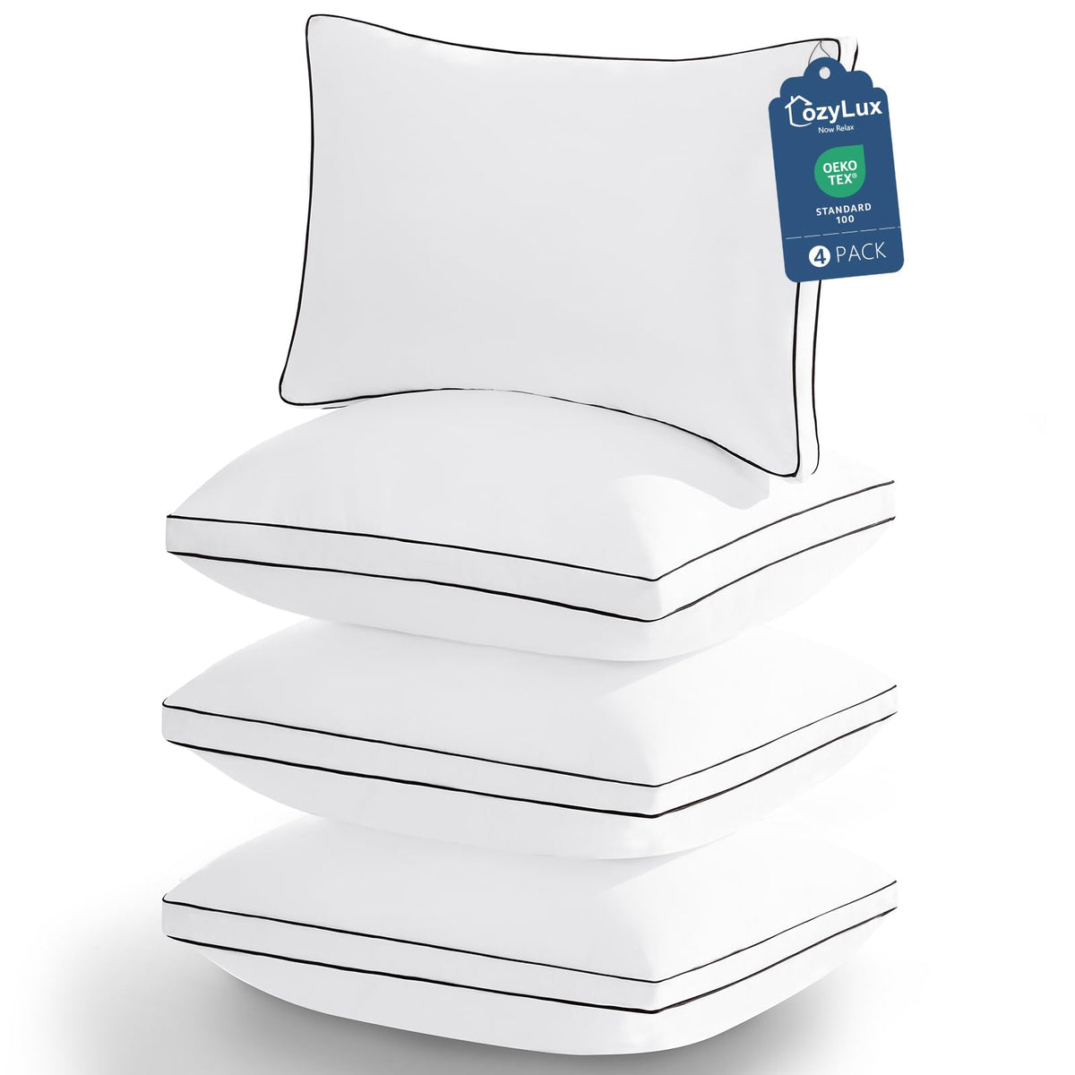 CozyLux queen pillow 4-pack close-up showing plush softness for luxurious sleep
