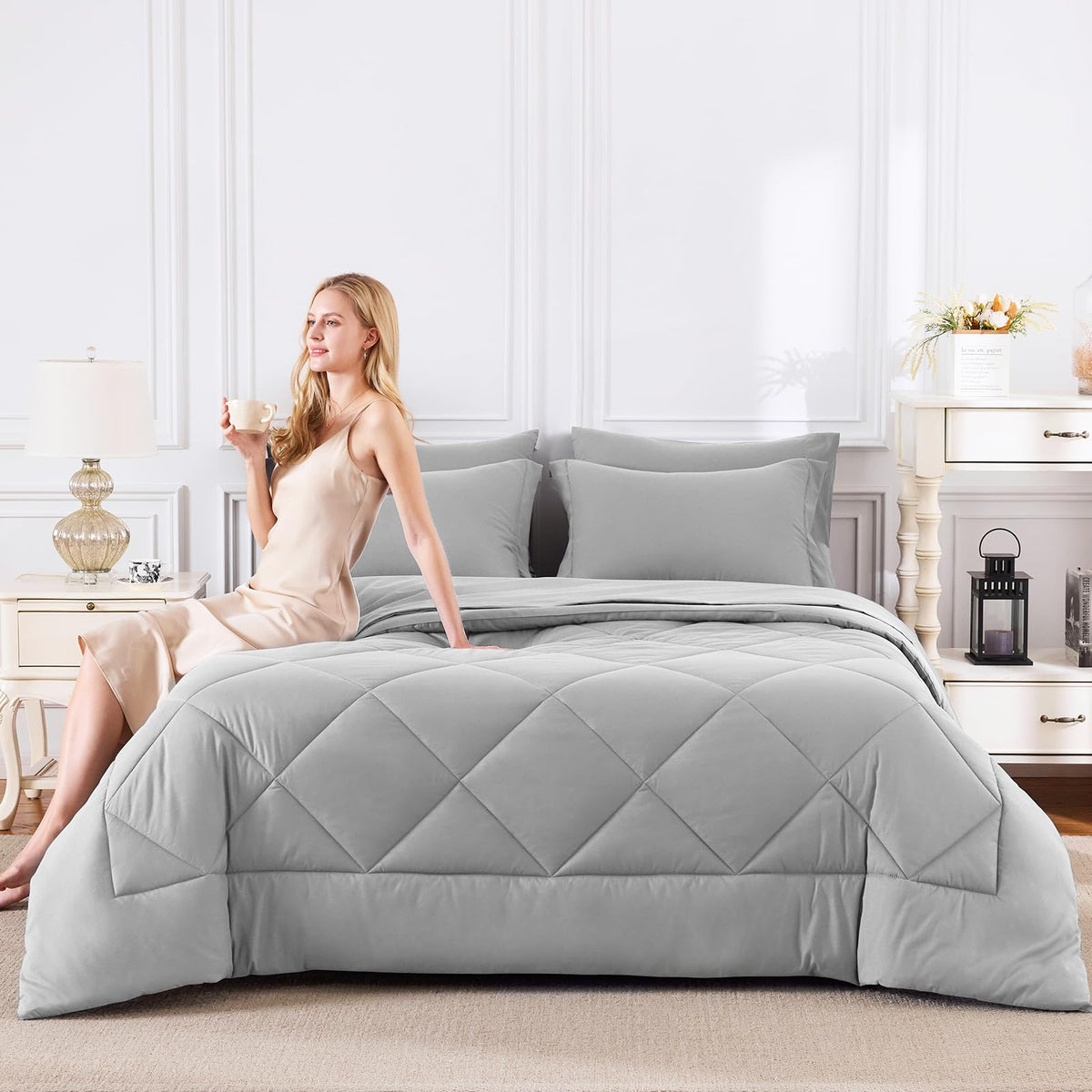 CozyLux pillow shams 20x26 frame the bed with durable stitching.