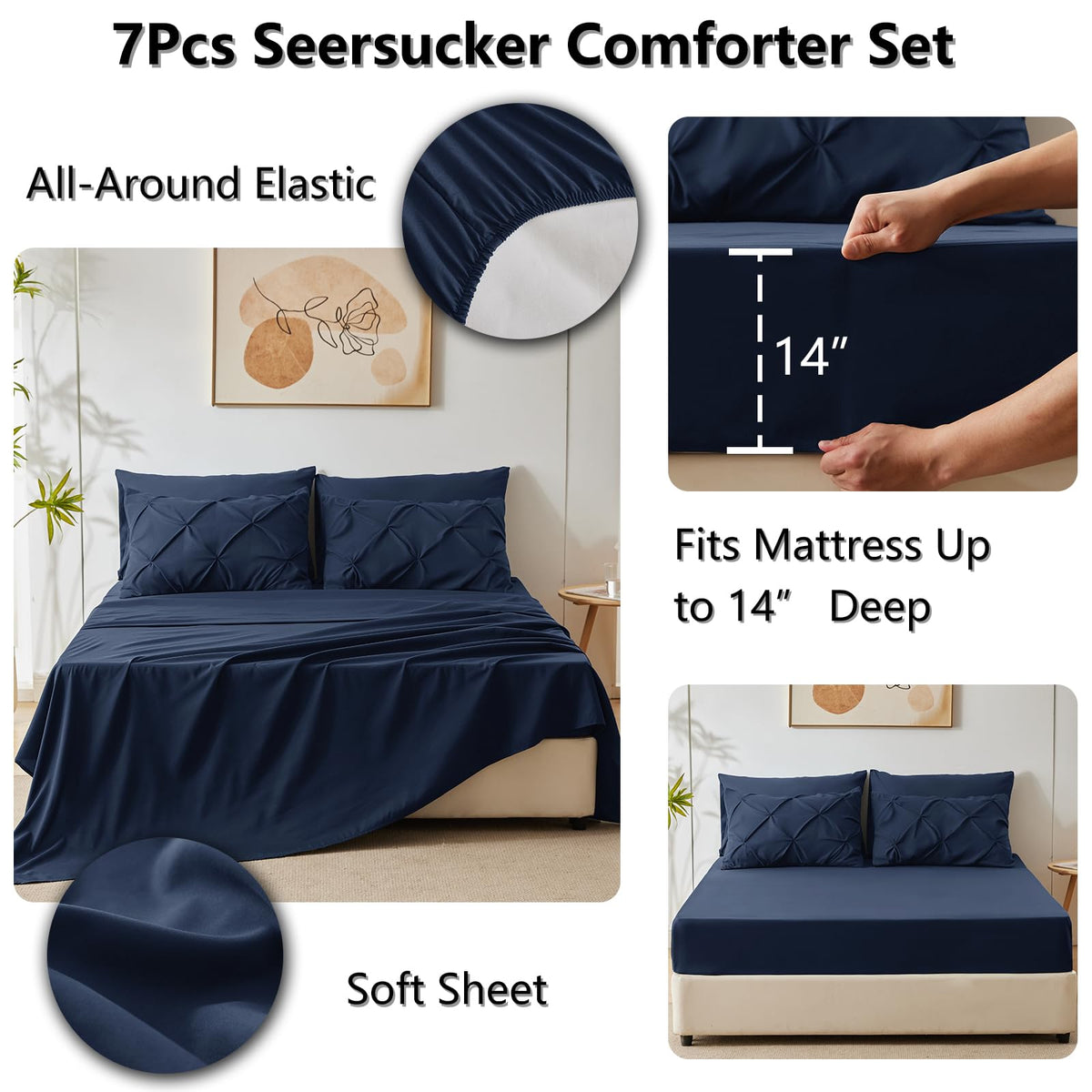 CozyLux pillow shams navy tone display coordinated color and stitching