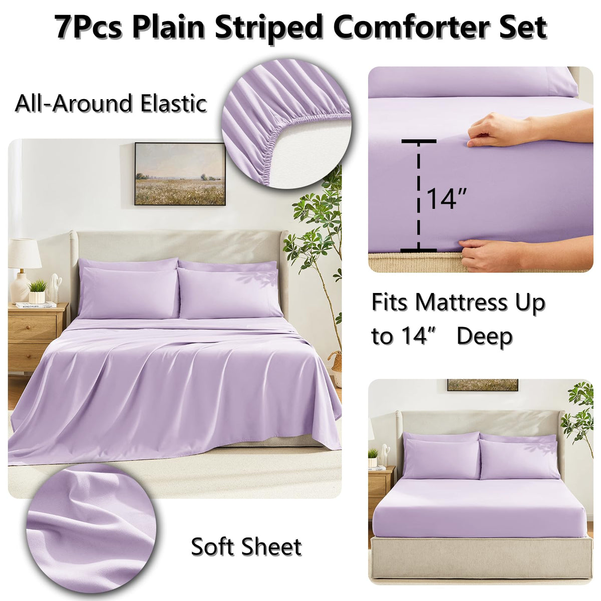 CozyLux Pillowcases 4-count in lavender with envelope closures.