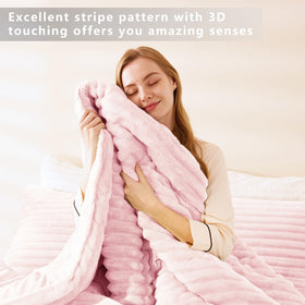 CozyLux pink faux fur bedding shows soft feel and warm look for bedroom styling