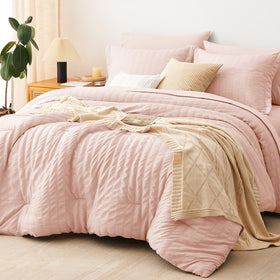CozyLux Queen comforter in blush seersucker with soft texture for year-round warmth