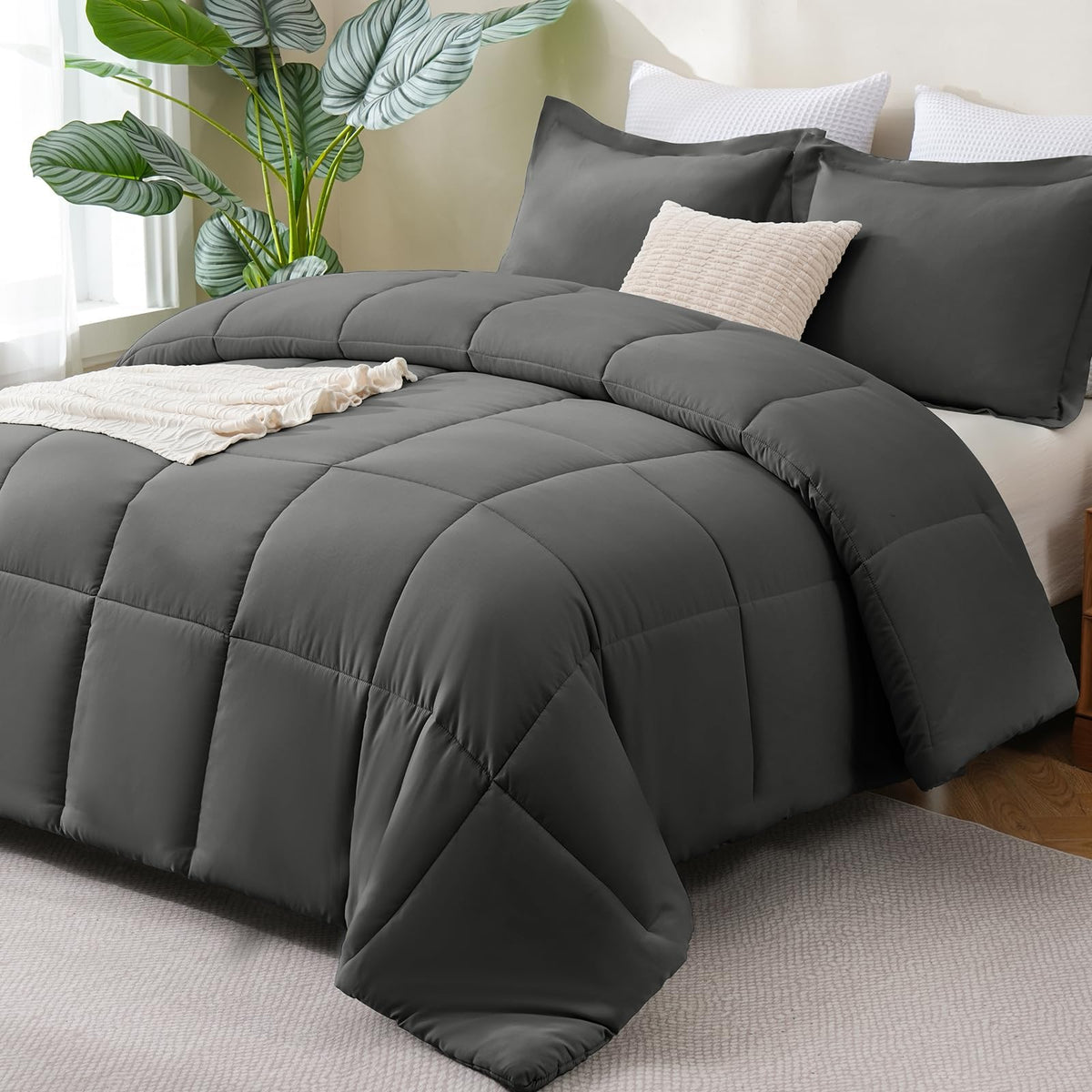 CozyLux Queen Comforter box-stitch closeup highlighting even fill and durable construction.