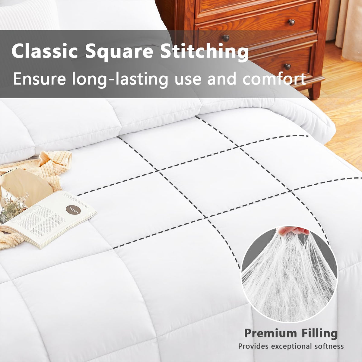 CozyLux box stitched design detail keeps the fill evenly distributed.