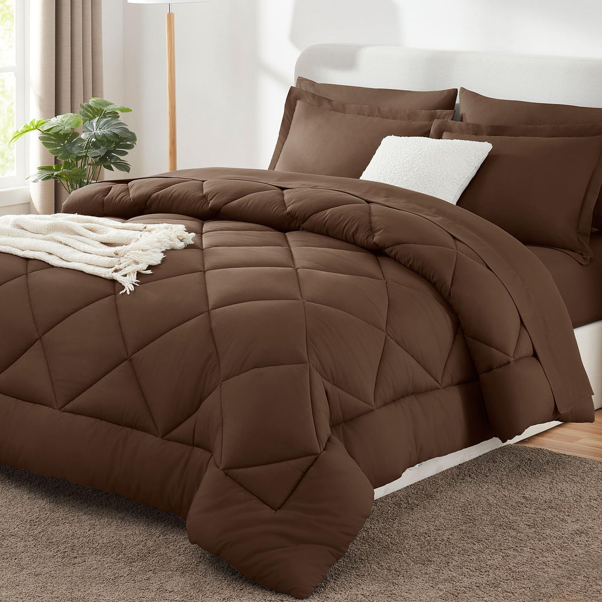 CozyLux queen comforter brown with soft microfiber for year-round comfort