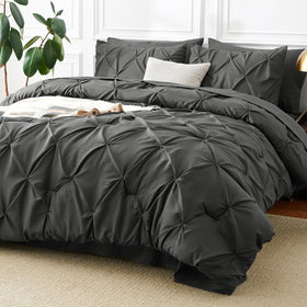 CozyLux queen comforter in dark grey with pintuck finish for a soft, modern look.