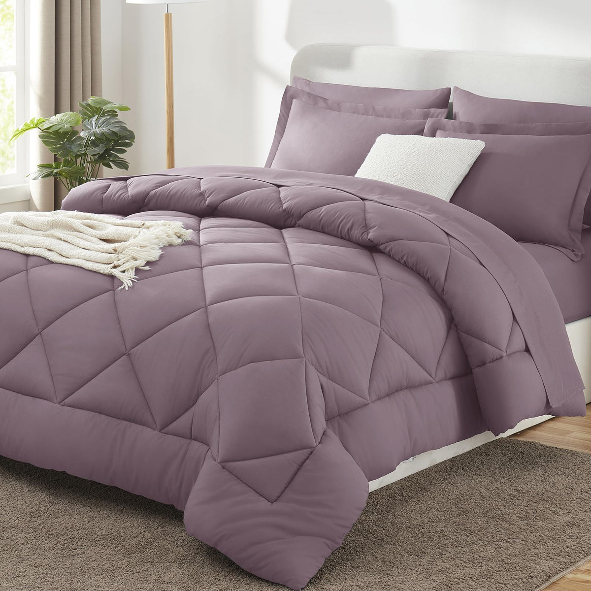 CozyLux queen comforter in dusty purple offers all-season softness.