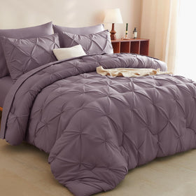 CozyLux queen comforter grayish purple pintuck close-up for modern bedding.