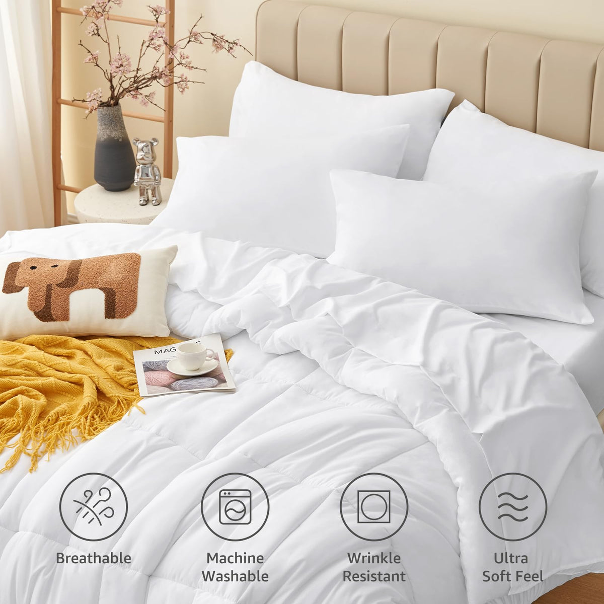 CozyLux microfiber comforter close-up shows soft, durable warmth.