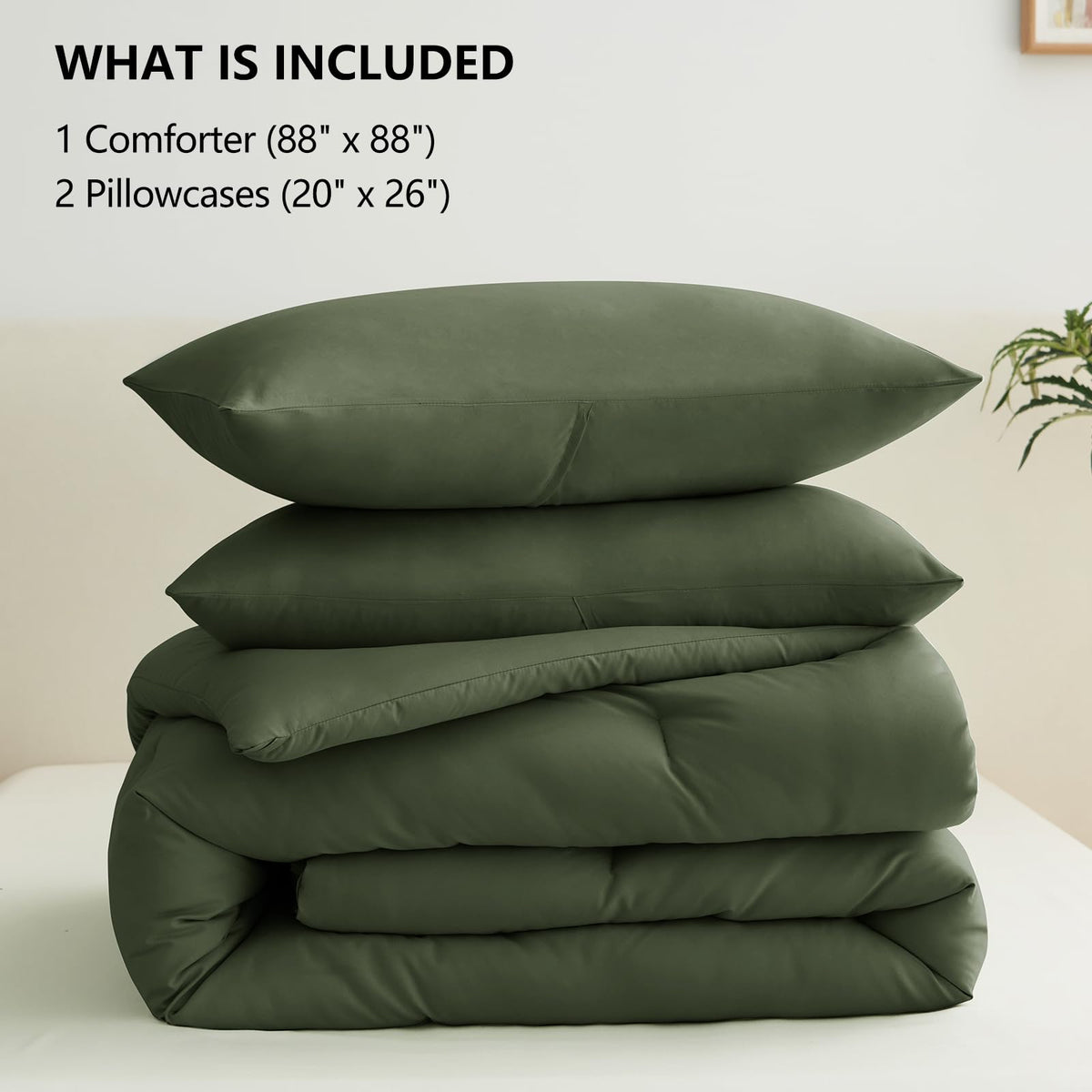 CozyLux olive green comforter draped on bed demonstrates stylish all-season layering