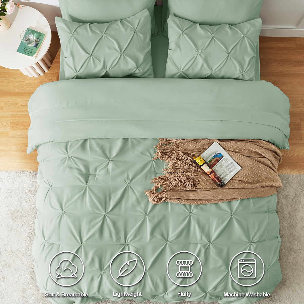 CozyLux Queen comforter sage-green stitching detail demonstrates durable construction and refined finish.