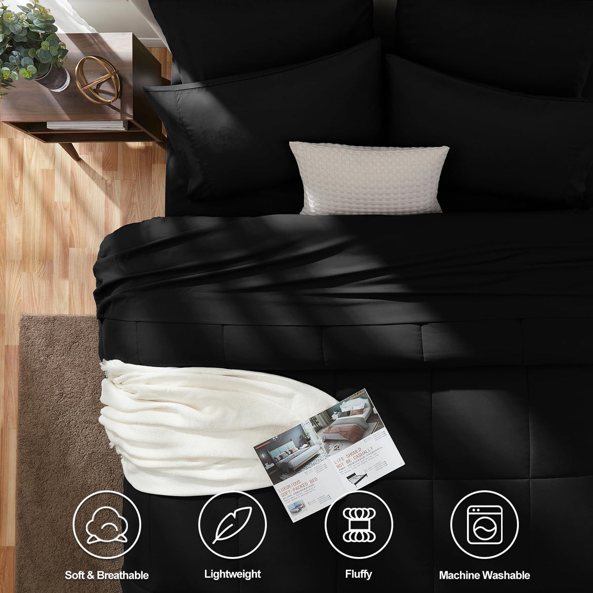 CozyLux queen black flat sheet provides smooth drape and ample sizing for easy bed making.