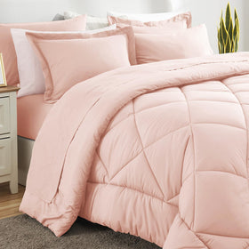 CozyLux queen comforter set blush pink fitted sheet, deep-pocket up to 14 inches.