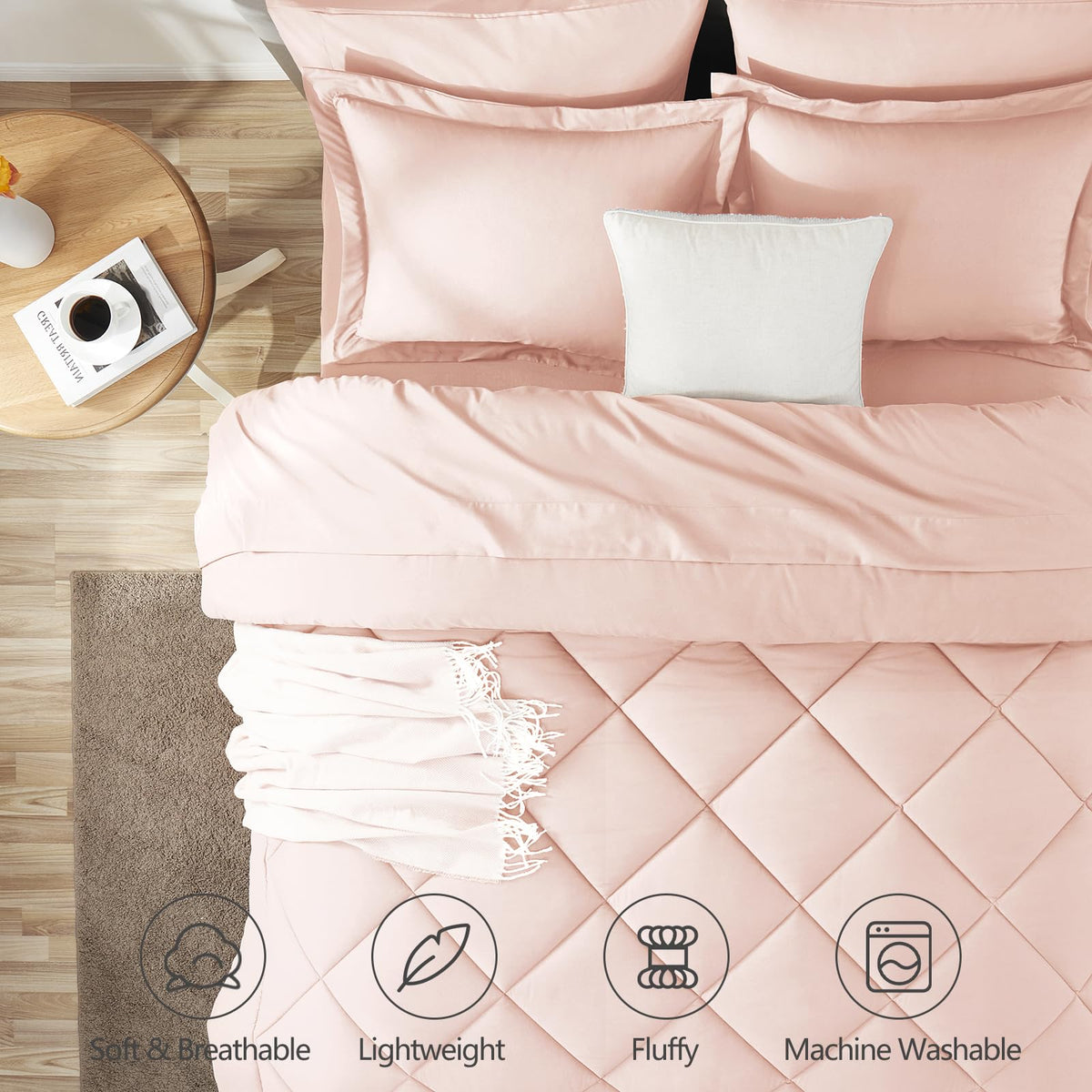 CozyLux queen comforter set on bed, featuring plush softness for restful nights.