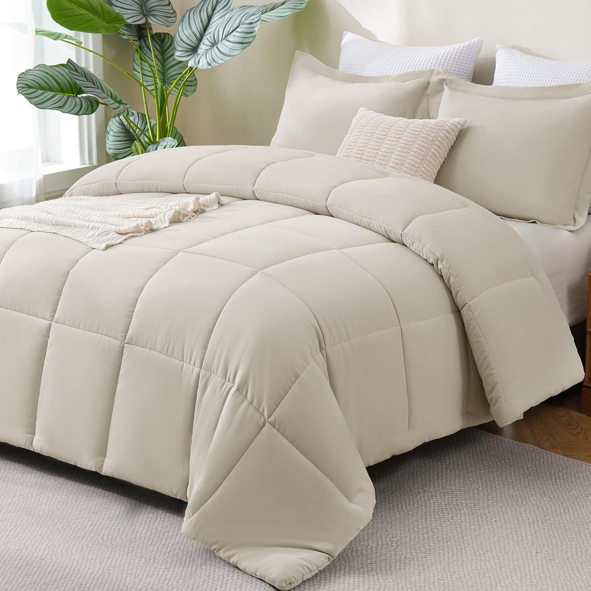 CozyLux Queen Comforter Set with box stitching for even warmth