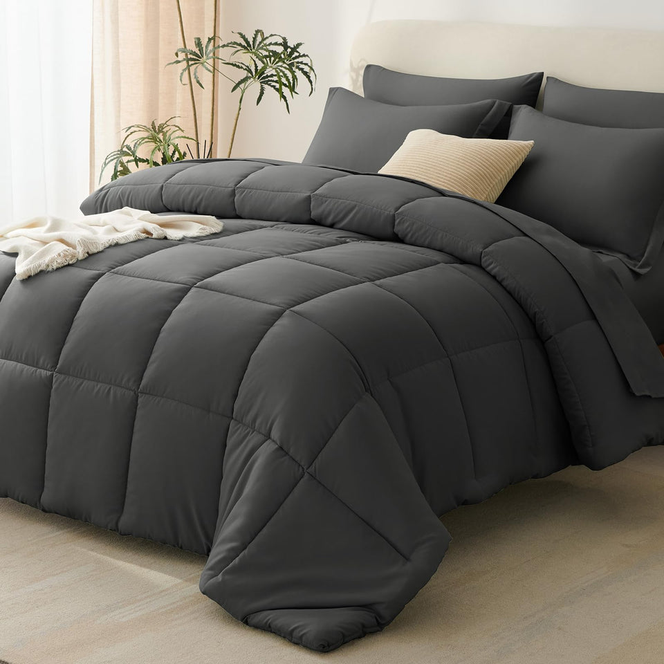 CozyLux Queen Comforter Set in dark grey shows a cozy bedroom upgrade