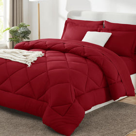CozyLux queen comforter set in dark red delivers all-season warmth with breathable microfiber.