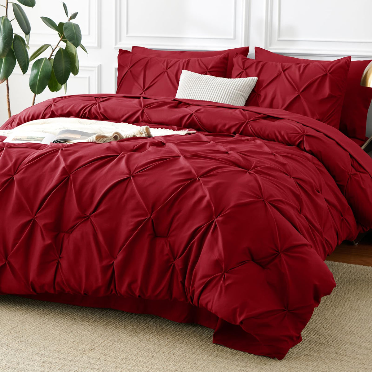 CozyLux queen comforter set in dark red packaging, ideal for gifting.