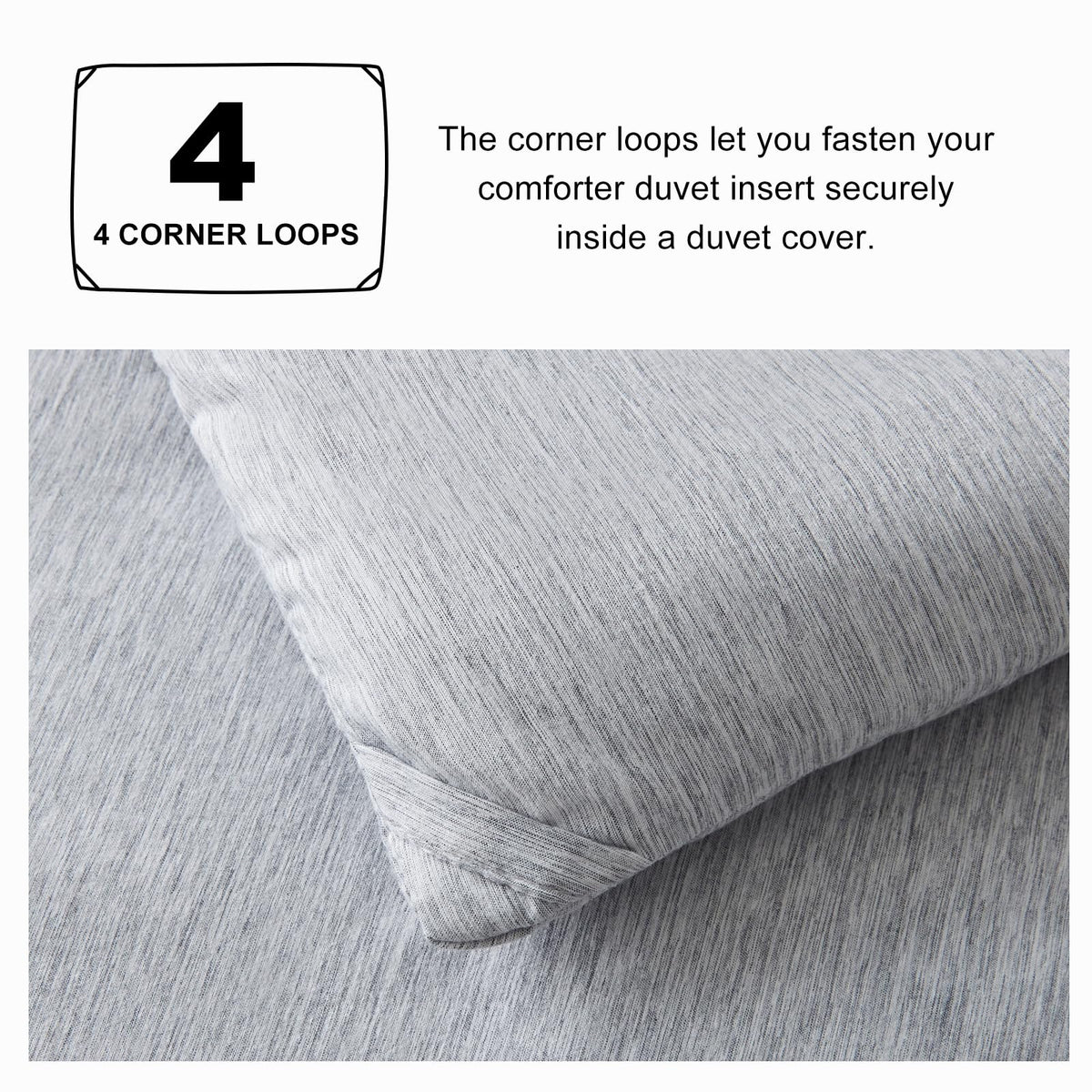 CozyLux down-alternative fill close-up indicates allergy-friendly, lightweight warmth