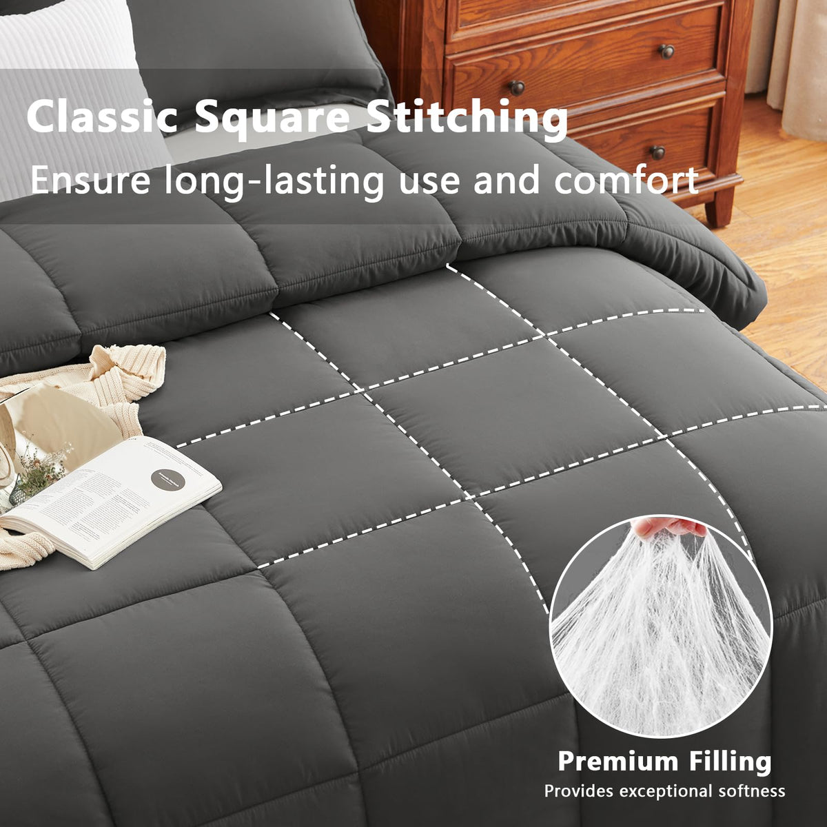 CozyLux Queen Comforter Set on bed demonstrates all-season coziness.