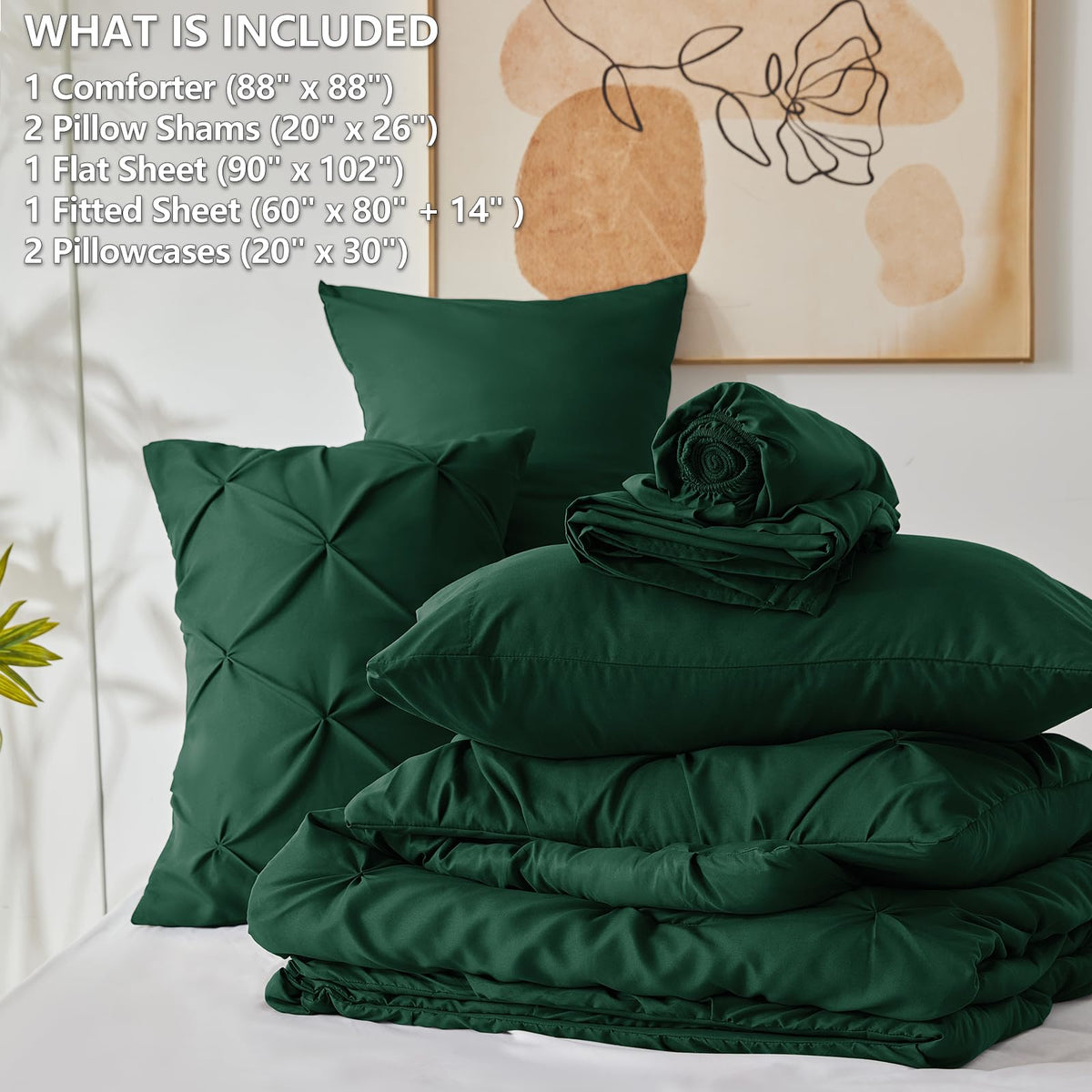 Bedroom scene featuring CozyLux emerald green bedding for a calm retreat.