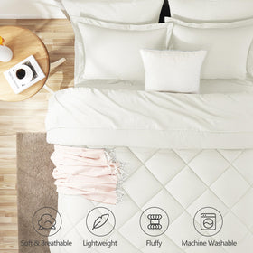 CozyLux queen comforter set Ivory on bed displaying luxurious look and comfort