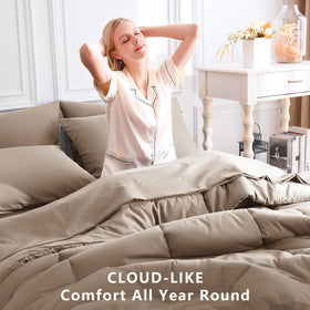 CozyLux queen comforter set khaki closeup quilting emphasizes stitch durability and texture