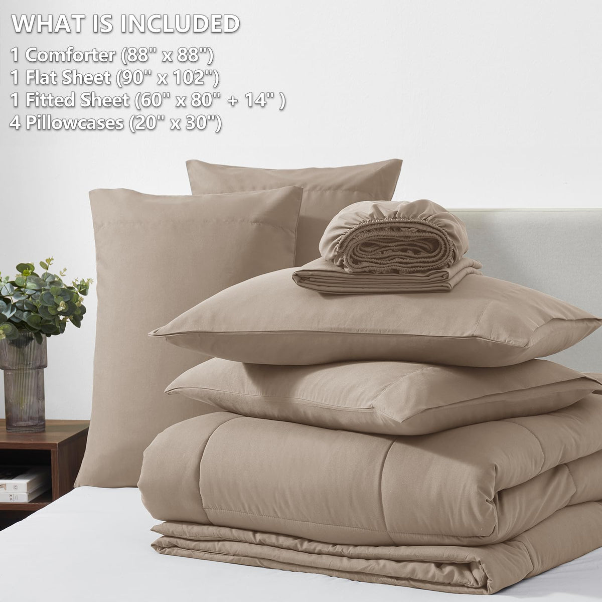 CozyLux queen comforter set khaki fitted-sheet-pocket demonstrates perfect fit for deep mattresses