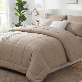 CozyLux queen comforter set in khaki packaged view shows ready-to-use all-season bedding