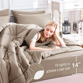 CozyLux queen comforter set khaki pillowcases-closure shows secure pillows for sleeps